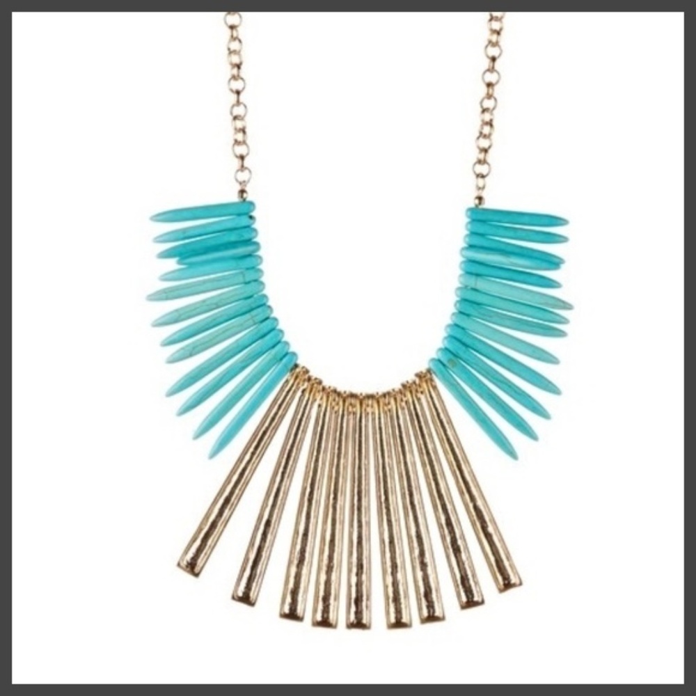 Sparkling Sage Turquoise & Gold Spike Necklace
